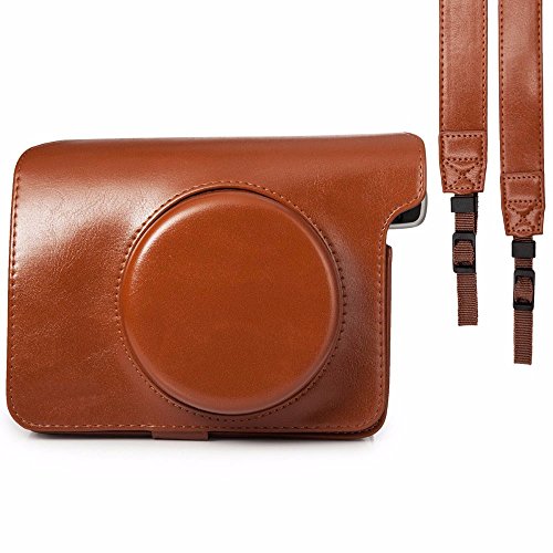 Sacoche à bandoulière en Cuir PU Housse étui Compatible avec Fujifilm instax Polaroid Wide 300 Vintage Instant Camera Cover (Marron)