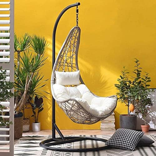 ANAND INDIA GROUPS Single Seater Swing Spoon Chair with Stand & Cushion & Hook Outdoor Indoor, Outdoor, Living Room, Balcony, Garden, Patio, Home Decor Jhula (Grey_White)-image-20