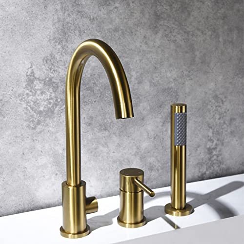 Jings Bathtub Faucet With Hand Shower, Single Handle 3 Hole Tub Faucet, Modern Deck Mount Bathroom Faucet, High Arc Bath Shower Mixer Tap,Black #TOP1