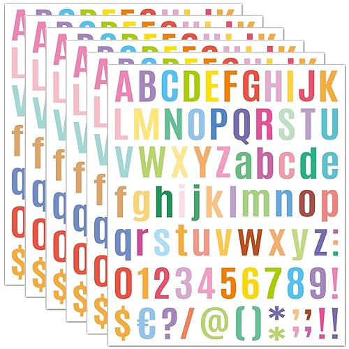 6 hojas pegatinas de letras coloridas, letras adhesivas, pegatinas alfabeto, pegatina prenom, alfabeto adhesivo, pegatina para boda personalizada, para tarjetas de felicitación y álbumes, 486 piezas