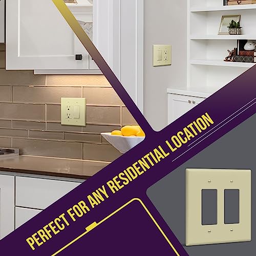 Image of ENERLITES 2-Gang Ivory Oversize Decorator Switch Outlet Wall Plate Cover | 1 Pack, Size 5.5 inch x 5.5 inch, Fits light switch /outlet /receptacle, Gloss Finish, Unbreakable Polycarbonate, UL Listed