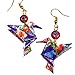 Paper Origami Hummingbird & Glass Bead Earrings Royal Blue Orange 1st Anniversary Gift