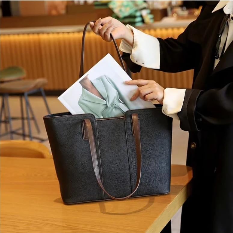 Women's Genuine Leather Tote Handbag Large Capacity Pocketbook Purse - Image 2