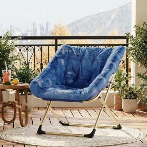 Miniatura 2 de Garvee Silla Plegable Tipo Luna Para Adultos, Sillón Lounge Cómodo Con Estructura De Acero Y Pelo Sintético Suave, Sin Montaje, Para Salón, Dormitorio O Apartamento, Azul