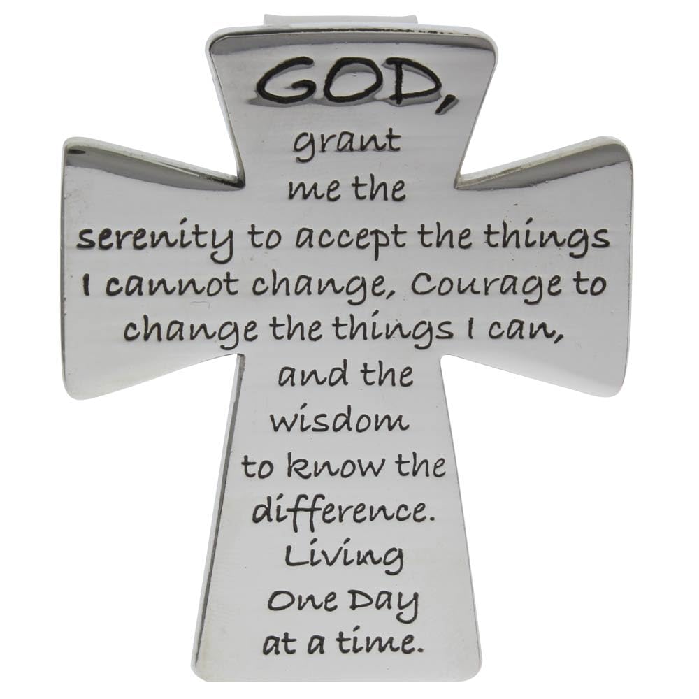 Sterling Gifts Serenity Prayer Cross Auto Visor Clip Chrome, One Day at a Time