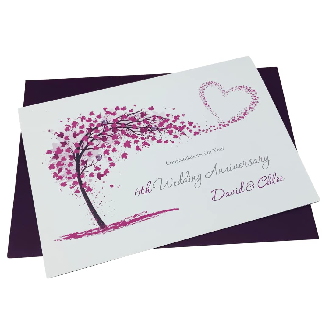 6th Anniversary Card - Iron 6 Year Sixth Wedding Anniversary Greeting Card, Personalised Gift for Wife Husband Couple Friends - Various Designs (Sweeping Heart) — image 1
