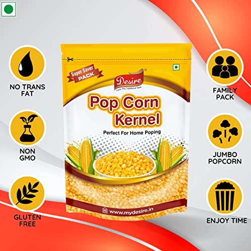 Image of Desire Popcorn Kernel Seeds, 4kg | Jumbo Size Imported Makkai Popcorn Kernels | High Expansion, Perfect for Homemade Popcorn