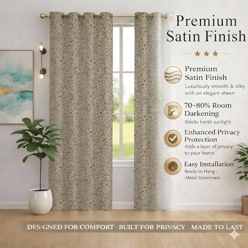 Image of STITCHNEST 'Florea Series' Premium Satin Room Darkening Curtains 7 Feet Long Set of 2 | Door Curtain 7 x 4 Feet | Blocks 70-80% Light | Ideal for Bedroom, Living Room & Home Decor