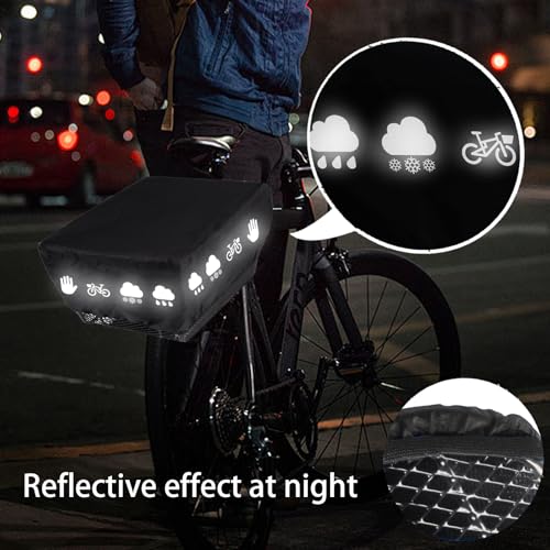 LUKIUP Fahrradkorb Regenschutz, Einstellbare Elastizität Reflektierend Fahrradkorb Abdeckung Mit Aufbewahrungstasche, Wasserdicht Abdeckung Einheitsgröße für alle Fahrradkörbe (Schwarz)