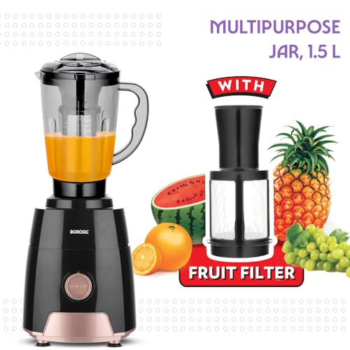 Image of Borosil Silverline RG 600 W Mixer Grinder | Wet & Dry Mixing, Grinding & Blending | 3 Jars (1.5 L Blending Jar, 1 L Grinder Jar, 0.4 L Chutney Jar) | Mixie For Kitchen, White | 2 Years Warranty