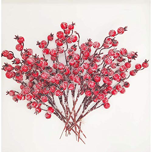 Künstliche Beeren Fake Mini Rot Holly Beeren Künstlicher Beerenzweig rote Beeren für Weihnachten Kunst Zweig Beeren für Weihnachten,Hochzeit,Handwerk und Heimornamente 12 Stück Cover