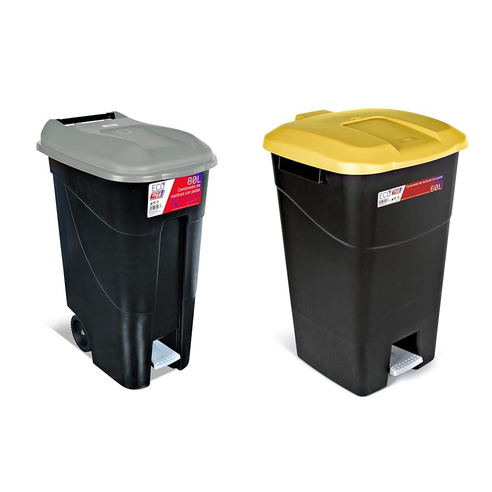 Poubelle Tayg 80 l et bac 60 l à pédale jaune en plastique pour séparer facilement vos déchets