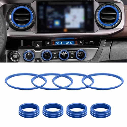 Image of AC knob Cover Trims and AC Vent Inner Rings for Toyota Tacoma Accessories 2016-2023 Interior Air Conditioner Vent Ring Cover Trims Air Conditioner Knob Rings 8pcs-Set (Blue)