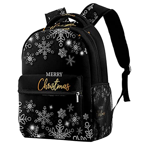 Sac à dos de voyage noir imprimé flocon blanc design ergonomique mixte enfant