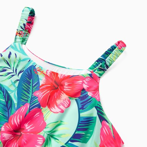 Image of PATPAT Girls Summer Dress Hawaiian Floral Beach Tropical Sundress 2-7 Years | Midi Spaghetti Strap Dress with Lining
