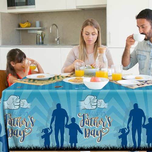 Image of 3Pcs Fathers Day Tablecloths - Blue Happy Fathers Day Rectangular Plastic Table Covers for Party Supplies, Size 70.8X42.5in