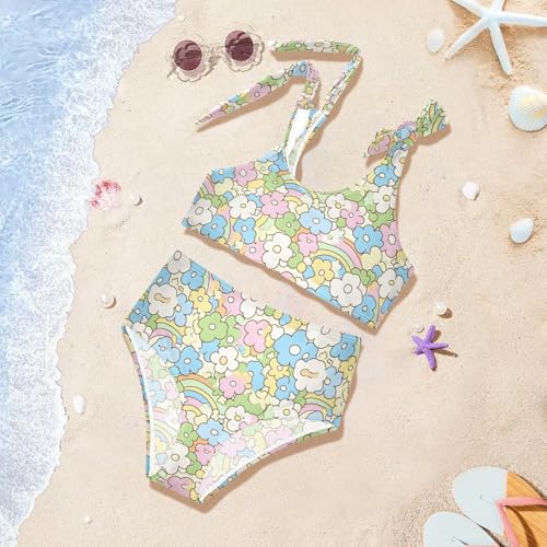MNSRUU Girls Swimsuits Flowers Tankini Bathing Suits Bikini Set Swimwear3