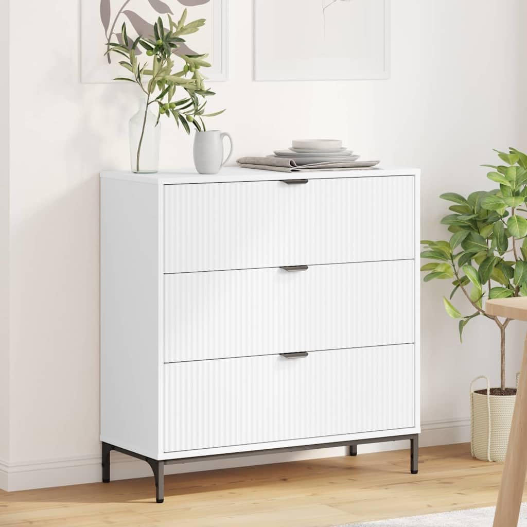 Credenza bianca 79,5 x 33 x 82 cm comò con 3 cassetti in legno