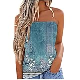 SYDUZAX Bandeau Top Mit Farbverlaufsdruck Damen Sexy Tube Crop Top Ärmellos Rückenfrei Oberteile Sommer Schulterfrei Tanktops Elegant Ausgehöhlt Röhrentop Damenmode Damentops