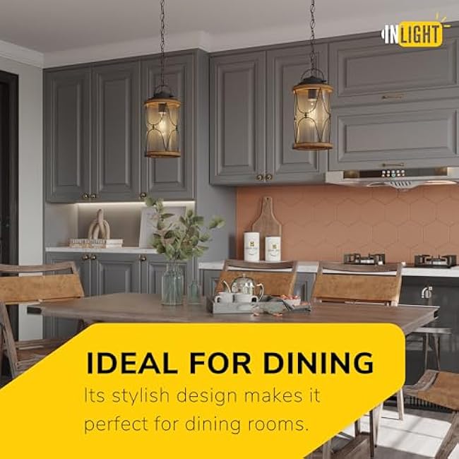 Inlight Thrasos Pendant Light 14'' Hanging Black Faux Barnwood Finish