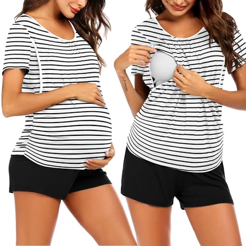 Image of Ekouaer Womens Nursing Pajamas Maternity Breastfeeding Pjs Sleepwear Layer Soft Postpartum Lounge Set Pregnancy Clothes