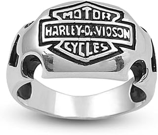 Jewellery Pit - 925K Sterling Silver Harley Davidson Ring,Fidget Ring Men,Signet Ring Men, Harley Davidson Ring for Men,Gothic Ring,Unisex Harley Davidson (12)