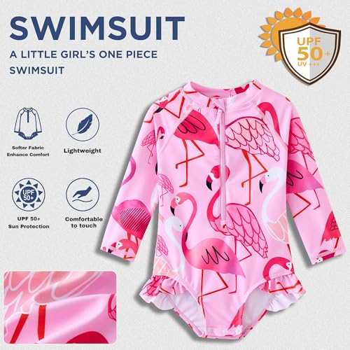 Image of UMELOK Baby Girls One Piece Swimsuit Infant Bathing Suit Long Sleeve Rash Guard Swimwear with UPF 50+ Sun Protection