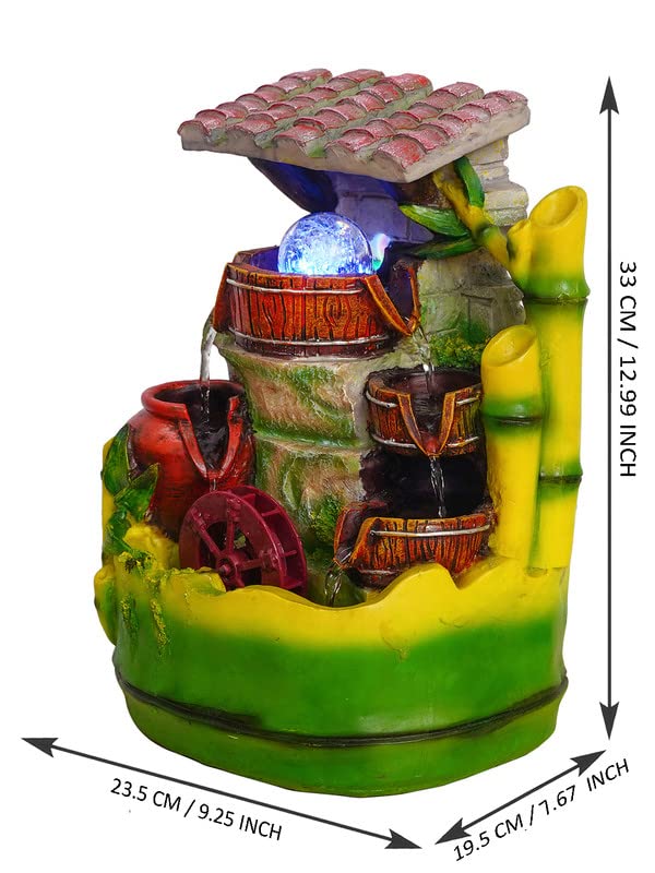 Image of Polyresin Adorable Table Top Indoor 3 Designer Steps Waterfall Fountain for Home Decor with MultiColour LED, Speed Controller Pump & Crystal Ball (Size: 33 x 23.5 x 19.5CM | Colour: Multi)