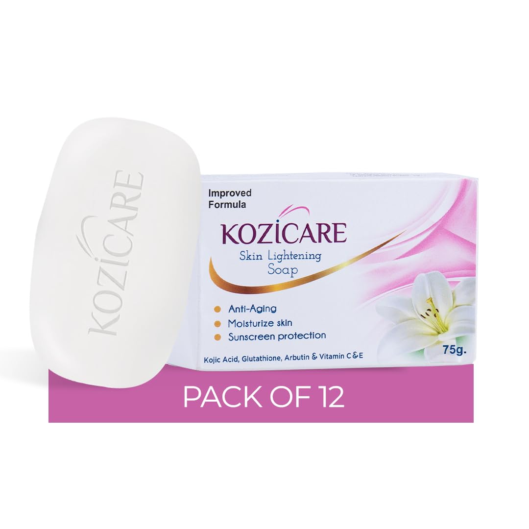 HealthVit Kozicare Skin Lightening Soap - Pack of 12 | Enriched with Kojic Acid & Vitamin C Sabun Soap | Anti-Aging & Sun Protection | Glowing Skin | Moisturizing Bath Soap for Men & Women