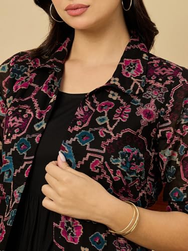 Image of Azira Women Rayon Solid Fit & Flared Dress with Printed Jacket | Perfect for Casual outings, Parties Rayon Fabric|