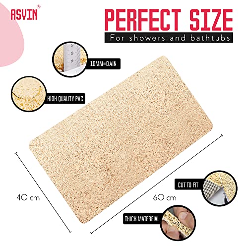 Asvin Textured Bath, Shower, Tub Mat, 24x16 Inch, Phthalate Free, PVC Comfort Bathtub Mats with Drain, Non-Slip Bathroom Mats for Wet Areas