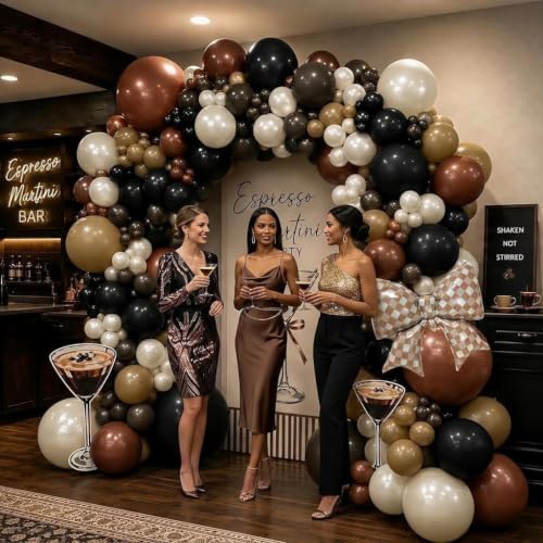 Image of Brown Balloon Arch Kit with 2Pcs Brown Plaid Bow Balloons
