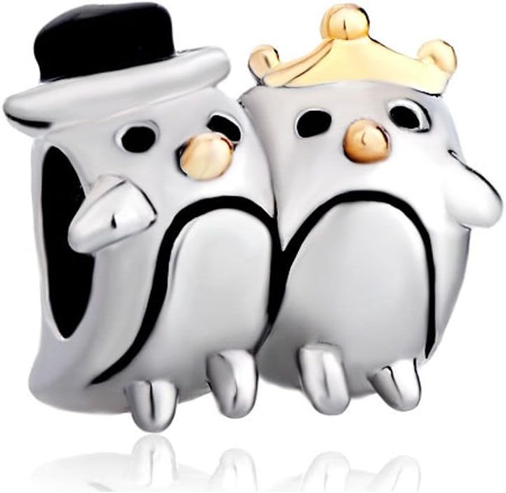 LuckyJewelry Couple Penguin Animal Charms Beads Fit Charm Bracelets