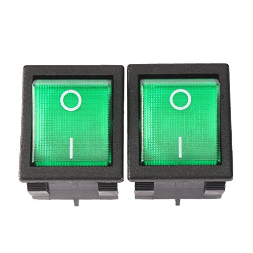 Uxcell 2Pcs Ac 16A/125V 16A/250V Dpst 4P 2 Positions I/O Green Light On Off Button Boat Toggle Light Rocker Switch #TOP7