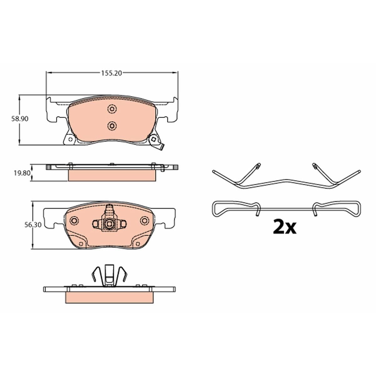 TRW GDB2138 Pastiglie Freno Set di 4 para Opel Astra K Sports Tourer (B16) 2015 - Assale anteriore e Altri Veicoli