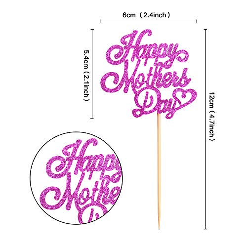 Blumomon 24Pcs Red Glitter Happy Mothers Day Cupcake Toppers Mothers Day Cake Decoration Mother Cake Toppers for Mother's Day Party Cake Decorations - Image 2