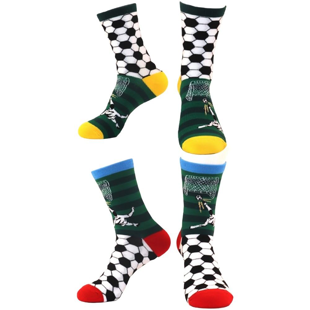 Sslvya 2 Pairs Football Pattern Sock Novelty Sports Crew Sock Football Themed Socks Gifts for Men Women
