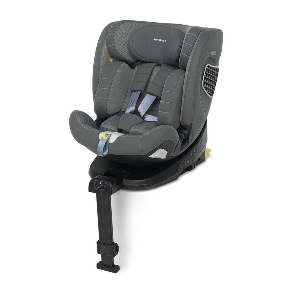 Foppapedretti FP360 I-Size - Asiento de coche giratorio de 360°, para niños de 40 a 150 cm de altura, 0-12 años, cumple con ECE R129, fijación Dualfix (Isofix y no), protección segura del cuerpo, gris