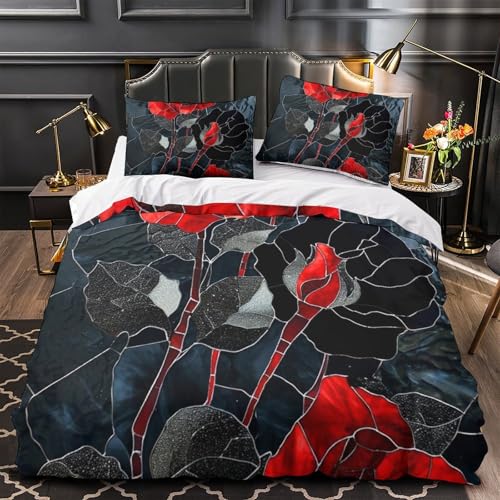 Housse de couette de qualité supérieure imprimé floral 3D en microfibre - 4