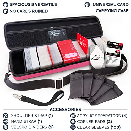 Pink Quiver Card Carrying Case - Playing Card Case Holder For Trading Cards, Mtg Card Storage Bag Deck Box Card Case (+Wrist & Shoulder Strap, Dividers & Separators + 100 Apollo Card Sleeves) #TOP3