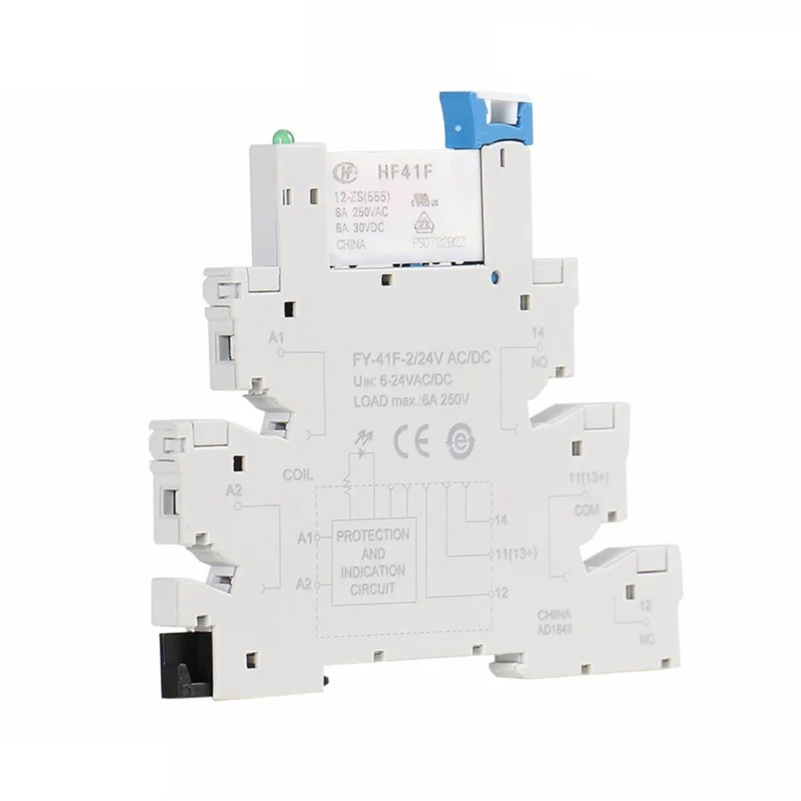 Módulo de relé delgado FY-41F-2 de 12VACDC con enchufe de protección de 6,2mm 7
