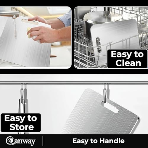 Image of CANWAY Stainless Steel Chopping Board 31x21 cm with Handle|Anti-Slip Cutting Board for Kitchen|Hygienic & Easy Clean|Ideal for Vegetables, Fruits & Meat|Heavy-Duty Non Slip Chopper|Medium Large