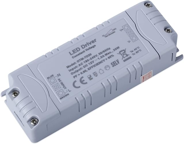 VARICART LED Driver 12V 20W Dimmable TRIAC LED Transformer 240V to 12V DC 1.66A, Constant Voltage Power Supply Adaptor, Low Voltage Transformers for LED Strip Lights Cabinet Lights G4 MR11 MR16 Bulbs