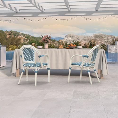 Image of PURPLE LEAF French Bistro Armchairs Set of 2, White Finish, Light Blue