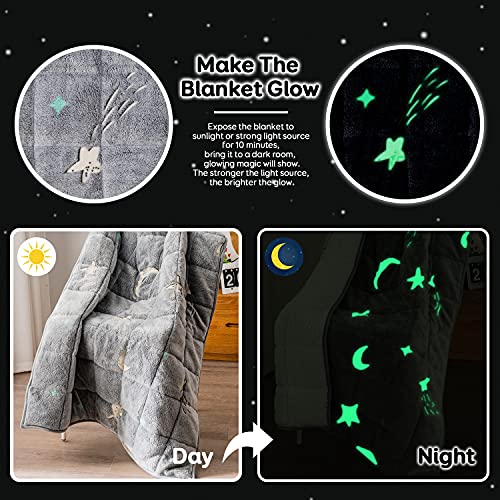 Sivio Kids Glow In The Dark Weighted Blanket 3Lbs, Star Moon Patterned Blanket Suitable For Bed Couch, Sherpa Fleece Heavy Blanket For Children Between 19-40 Lbs, 36 X 48 Inches #TOP1