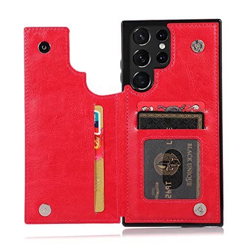 Étui pour Samsung Galaxy S22 Ultra anti-choc avec étui cartes rose fuchsia