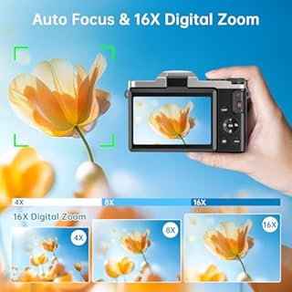 Macchina Fotografica Digitale con WiFi, 4K 64MP Autofocus Fotocamera Compatta, Digitale Camera con 16X Zoom 3" Flip 180° Videocamera con Scheda di Memoria Da 32GB per Principianti e Adolescenti
