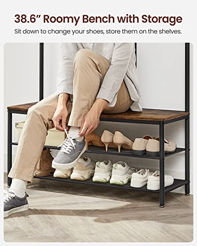 Vasagle Coat Rack Shoe Bench With Mirror, Hall Tree With Bench And Shoe Storage Shelves, 13.8 X 38.6 X 70.9 In, Bedroom Living Room, Industrial Style, Rustic Brown And Black Uhsr415B01 #TOP5