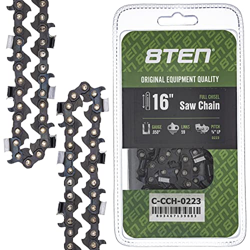 8TEN Full Chisel Chainsaw Chain 16" Bar .050 Gauge 3/8 Pitch 59DL