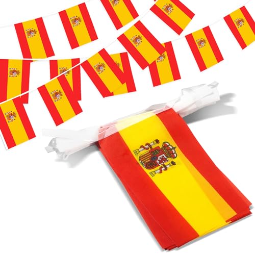 Image of Anley Spain String Flag Pennant Banners, Patriotic Events 12th of October National Day Decoration Sports Bars - 33 Feet 38 Flags